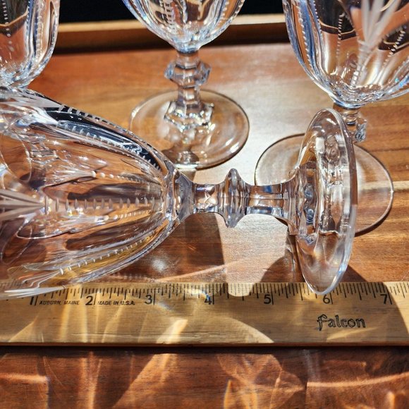 4 Panel Slashes Fan Cut to Clear Crystal Wine Goblets 5.5" - Picture 10 of 11